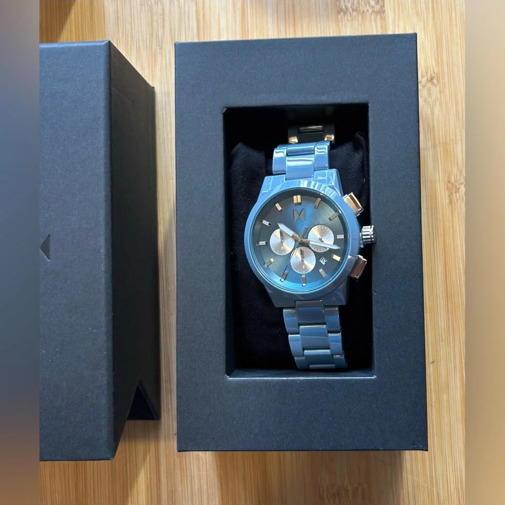 MVMT Ceramic Watch With 44mm Blue Chronograph Face & Blue Ceramic Bracelet